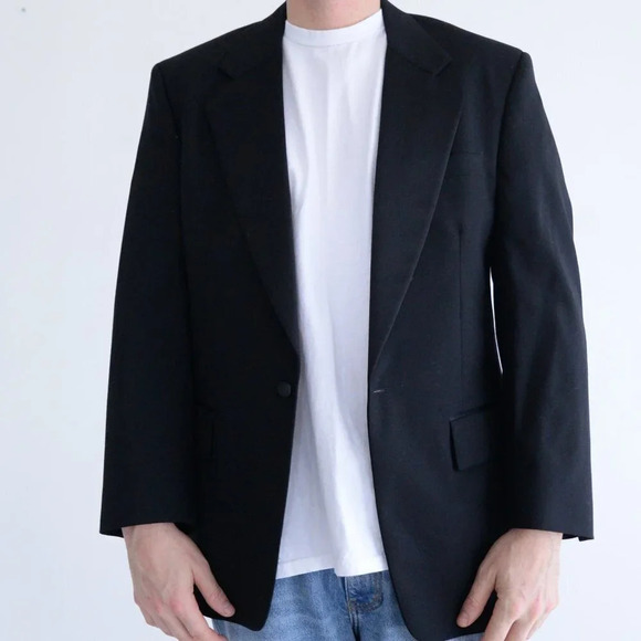 Vintage Jos. A. Banks Black Single Button 100% Pure Wool Tuxedo Blazer Size 40 R - Picture 2 of 15